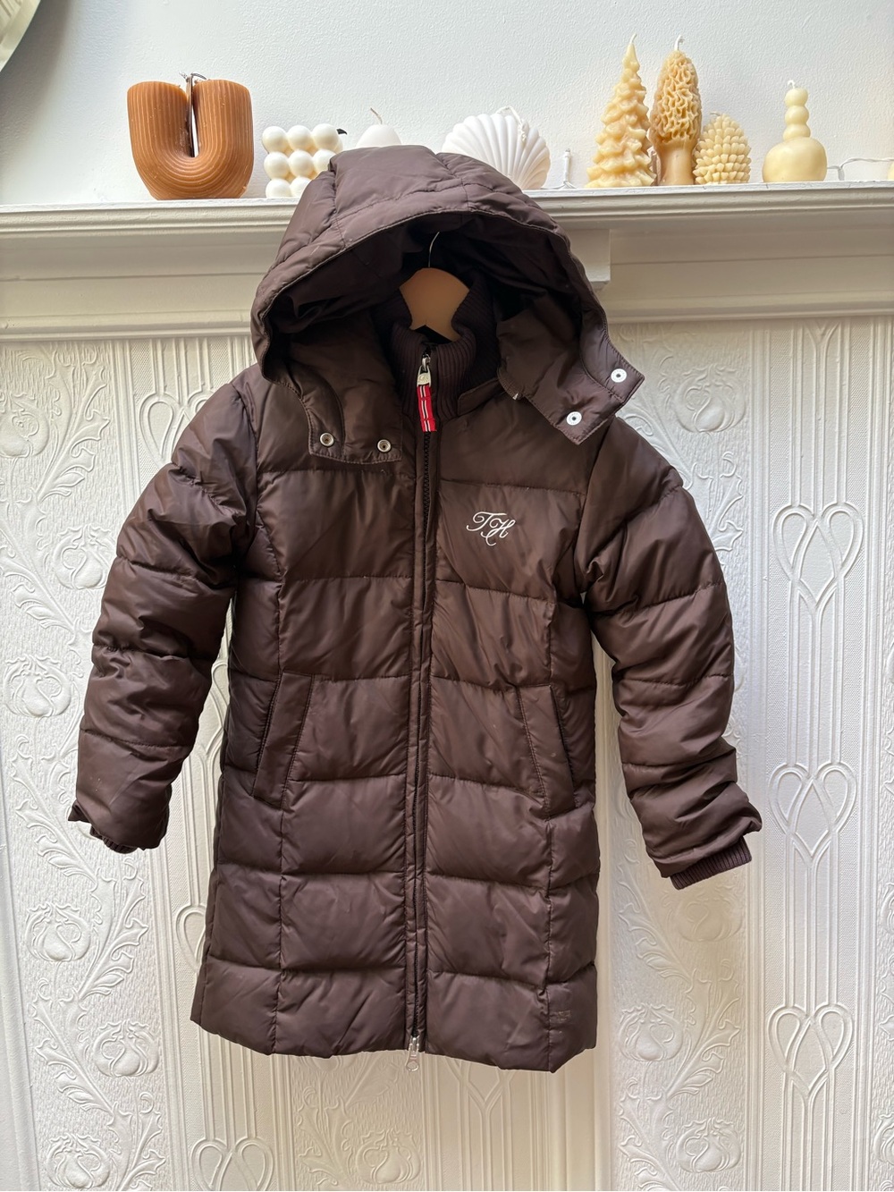 Tommy Hilfiger Kids Brown Hooded Quilted Puffer Coat